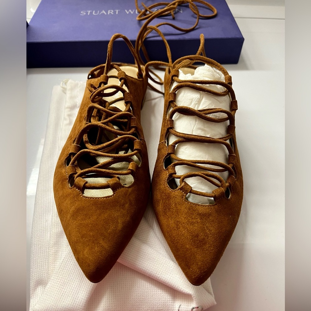 Stuart Weitzman, String Down, Amaretto Suede shoes